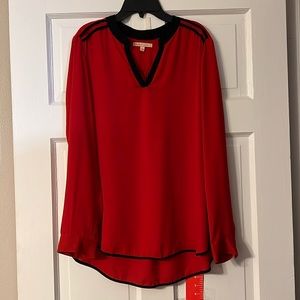 Beautiful Gibson Latimer Red blouse with black trim.